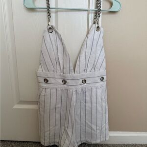 Carmar White Striped V-Neck Chain-Strap One-Piece Romper